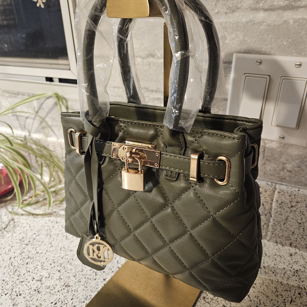 NWT STONE COLORED Quilted Handbag with Crossbody & Gold Accents